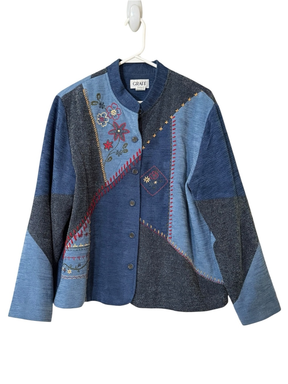 Graff Button Down Embroidered Sweater Jacket Women Size Large Floral Cottagecore